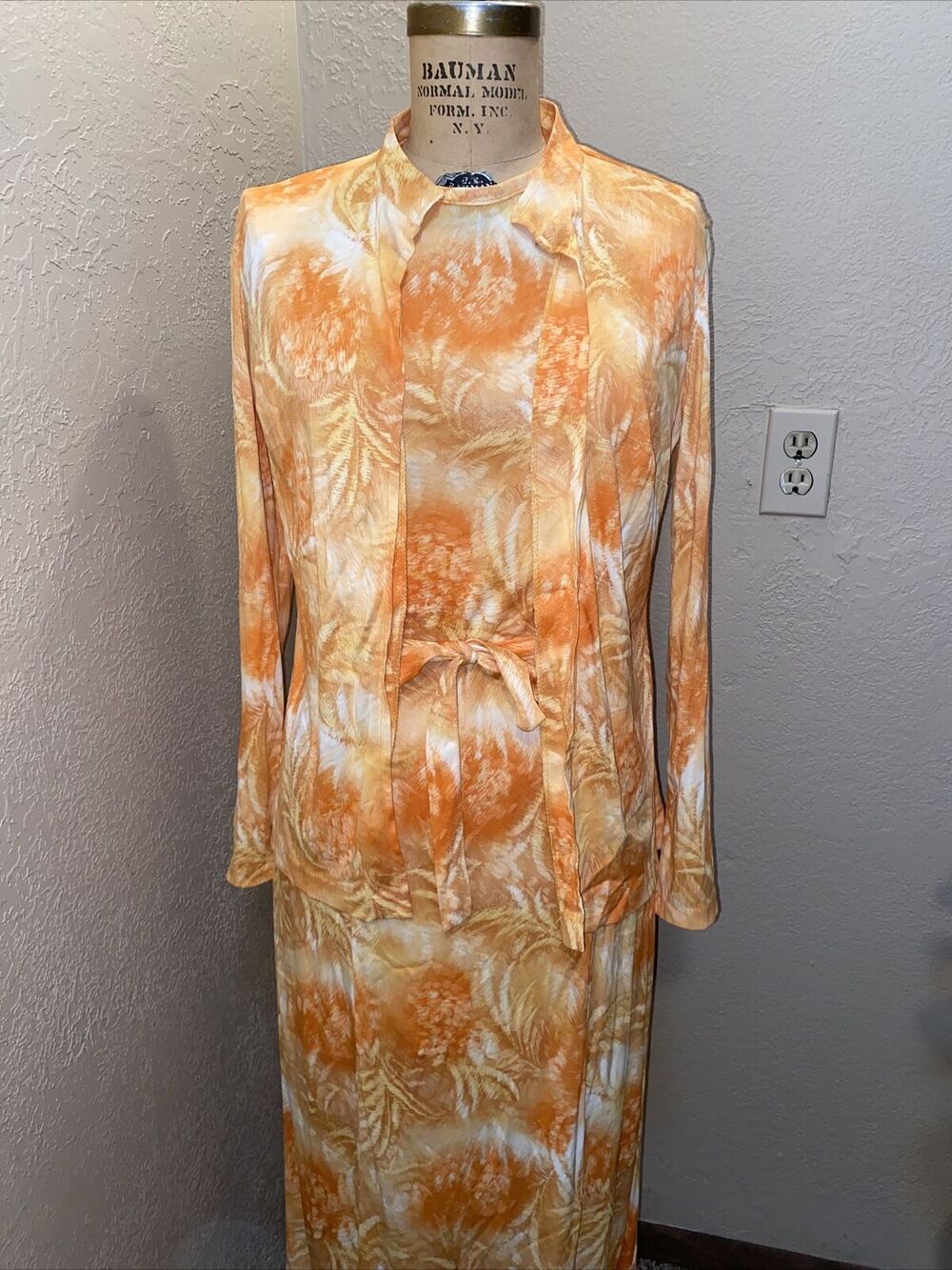 VINTAGE LADY BLAIR 70s Hostess Dress Set with Belt Maxi Sheath Pencil sz Medium